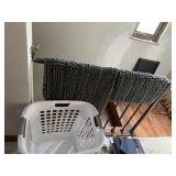 LAUNDRY BASKET AND 2 GRAY RUGS