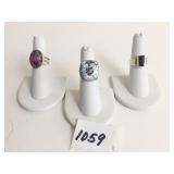 THREE STERLING SILVER RINGS SIZE 5, 5.5, 6.5