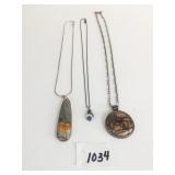 POLISHED STONE PENDANT NECKLACES TWO 925 SILVER