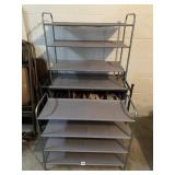 2 MATCHING 4 TIER CHROME AND FABRIC SHOE RACKS
