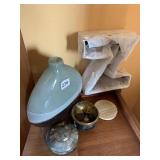 COVERED DRESSER BOX, W/ INLAY STONE, GLASS 3 TONE