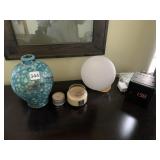 POTTERY BOWL, LIGHT, ALARM CLOCK ETC.