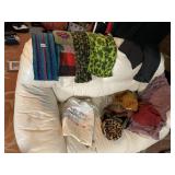 GROUP OF HATS, SCARVES, XL TALBOTS ATHLETIC PANTS