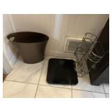 BATHROOM SCALE, WASTE BASKET AND SHOWER CADDY