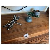 MINI POTTERY GLAZED VASE, METAL DRAGON FLY, NEW