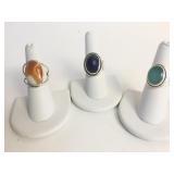 THREE STERLING SILVER TINGS TWO SIZE 7 ONE SZ 6