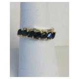 14K GOLD RING WITH BLACK MARQUIS SHAPE STONES