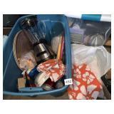 TOTE OF PARTY SUPPLIES INCLUDING HATS, TABLE