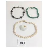 PEARL NECKLACE BLUISH GREEN CRYSTAL BEAD NECKLACE