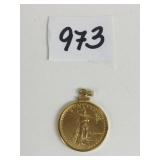 1/4OZ FINE GOLD LIBERTY COIN IN GOLD BEZEL 9.71G