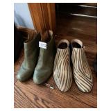 7.5 GENTLE SOULE GREEN LEATHER BOOTS AND ZEBRA