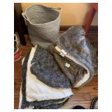 FAUX FUR BLANKET AND GRAY BASKET