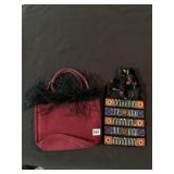 MOYNA MIRRORED EMBROIDERED PURSE AND BURGUNDY BAG