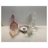 PINK BELL, HEART DISH, HAND PAINTED ASH TRAY,