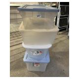 4 SMALLER STORAGE BINS WITH LIDS, APPROX 16X11X6