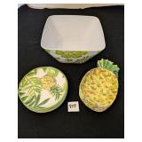 PINEAPPLE SNACK PLATES TWO SETS LARGE BOWL