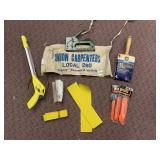 CARPENTER APRON, REACH TOOL, 4" PAINT BRUSH, NEW