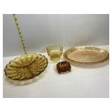 AMBER DIVIDED PLATE, CARNIVAL PLATE, FOOTED AMBER
