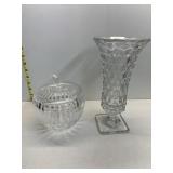 GLASS COVERED CANDY DISH AND VASE