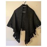 BLACK SOFT MOHAIR TRIANGLE SHAWL WITH CUT FABRIC