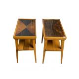 WOOD MCM SIDE TABLES WITH TOP INLAY 13"W X 25"D X