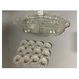 12 CUT GLASS NAPKIN RINGS AND SERVING PIECES