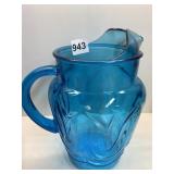 BLUE APPLIED HANDLE WATER PITCHER