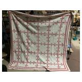 APPROX 82X86 HAND STITCHED BED QUILT, WEAR