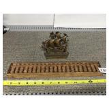 WOOD ABACUS AND BRONZE SHIP A GALLION IN THE TIME