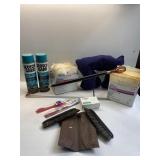 LEATHER CROSS HOLDER W/ 2 BRUSHES, DOVE SOAP,