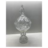 ETCHED CANDY DISH WITH LID RUFFLED EDGE
