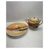JAPAN PLATE AND SUGAR BOWL HAND PAINTED