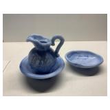 ROSE DESIGN BLUE 1978 AVON SWIRL GLASS PITCHER