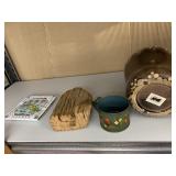 HAND CARVED WOODEN FLASK AND COASTER NEW COND.