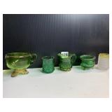 ANTIQUE TOOTHPICK HOLDERS & GREEN CREAMER, FOOTED