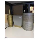 TOILET BRUSH, 2 WASTE CANS ONE METAL