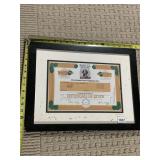 SAMUEL ADAMS FRAMED STOCK CERTIFICATE