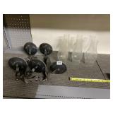 5 HEAVY IRON CANDLE SCONCES WITH 6 GLASS