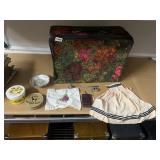 VINTAGE FOLDING SUITCASE, FRAGILE, DOLL DRESS,