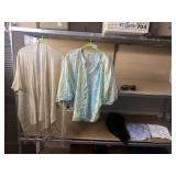 GOLD FRINGED SHAW, LIGHTWEIGHT BLOUSE, FUR STOLE,