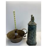 CERAMIC STEIN W/ CHIP AND METAL CANDLE HOLDER