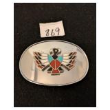 SILVER TONE BELT BUCKLE RAINTREE PHOENIX INLAY