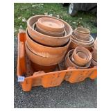 CLAY PLANTERS AND LINERS IN STURDY PLANTERS BIN