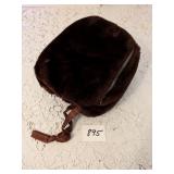 VINTAGE DENSE THICK BROWN FUR MUFF WITH ZIPPERED