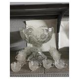 2 PC PUNCH BOWL SET WITH PEDESTAL AND 18 PUNCH