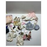 CHENILLE SANTA AND ASSORTED DOLL CLOTHES, SOCKS,