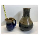 POTTERY VASE AND MUG SEE SIGNATURE ON BASE