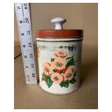 VINTAGE TIN CANISTER WITH FLOWERS, 6"