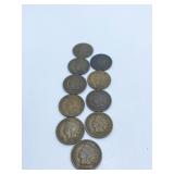 10 INDIAN HEAD PENNIES 1901, 1904, 1906
