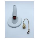 10K RING SZ. 10 W/ RED COLOR STONE 4.43 GRAMS AND